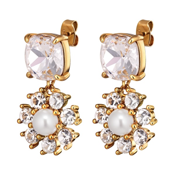 Dyrberg Kern Poppy Gold Earrings - Crystal/White Pearl